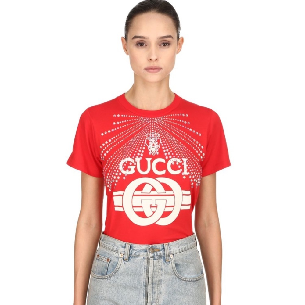 Gucci Embellished Rhinestone Cotton T-shirt